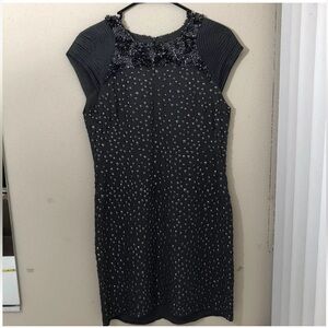 French Connection Womens Satin Cap Sleeve Embellished Shift Dress Gray Size 6